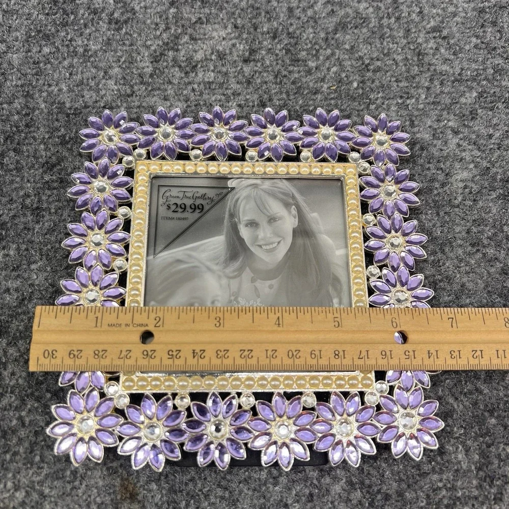 Purple Clear Flowers 4x4 Bejeweled Photo Frame Pearls Green Tree Gallery #180497